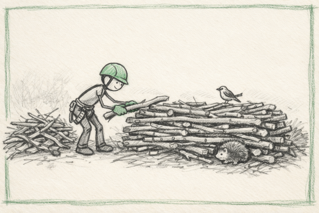 Illustratie van een houtwal in de tuin — Sonnemans Boomverzorging